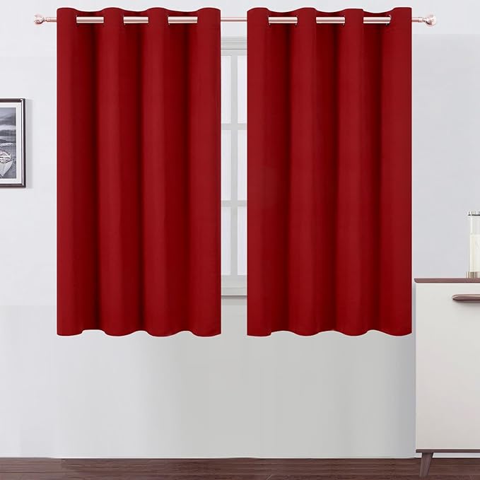 LEMOMO Blackout Curtains 66 x 54 Inch Long Red Curtains Set of 2 Panels Room Darkening Curtains for Bedroom and Living Room