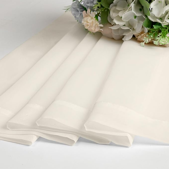 OVZME Cream Sheer Valances for Windows 14 Inch Length 2 Pcs, Light Filtering Short Kitchen Curtains, Top Dual Rod Pocket Small Curtains for Living Room Bedroom Basement, Each 42Wx14L Inches