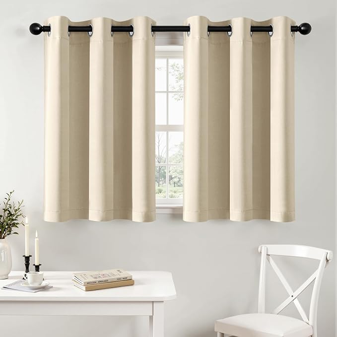 MIULEE Short Curtains for Windows - Cream Beige Blackout Half Window Curtains Thermal Insulated Privacy Drapes for Kitchen Bedroom Bathroom Grommet Top Small Basement Tiers W40 x L36 Inch 2 Panels