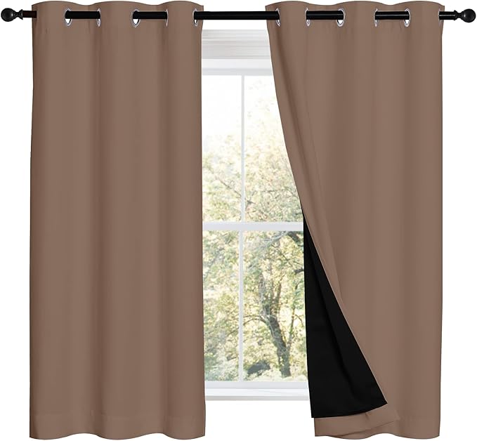 NICETOWN Bedroom Full Blackout Curtain Panels, Super Thick Insulated Window Covers, Keeping Out Cold Air and Heat 100% Blackout Blinds with Black Liner (Cappuccino, Set of 2 PCs, 42 by 54-inch)