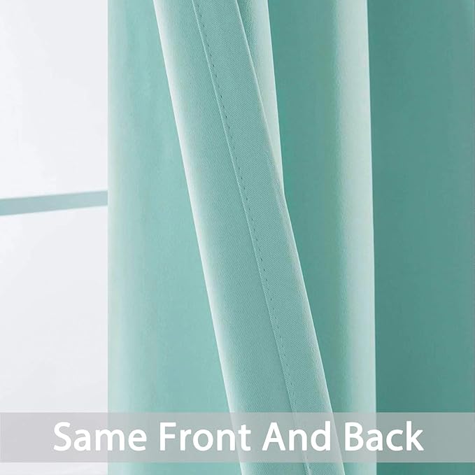 Yakamok 36 Inch Blackout Curtains Panels with Grommets, Aqua Room Darkening Thermal Insulated Window Drapes for Living Room/Bedroom, W52 x L36, Aqua, 2 Panels