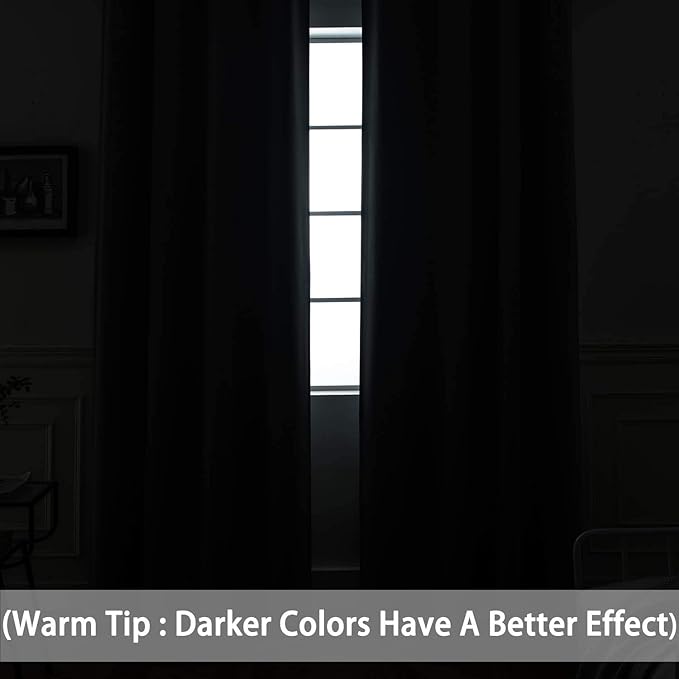 Yakamok Gray Blackout Curtains Room Darkening Thermal Insulated with Grommet Window Curtain for Bedroom, 52Wx108L inch, Grey, 2 Panels