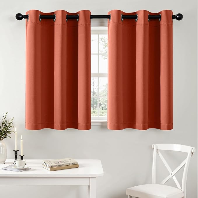 MIULEE Short Fall Curtains for Windows - Burnt Orange Blackout Half Window Curtains Thermal Insulated Privacy Drapes for Kitchen Bedroom Bathroom Grommet Small Basement Tiers W40 x L36 Inch 2 Panels