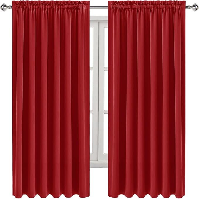 DWCN Blackout Curtains for Living Room Thermal Insulated, Energy Saving & Noise Reducing Bedroom Curtains, Red, W 70x L 72 Inch, Set of 2 Rod Pocket Curtain Panels