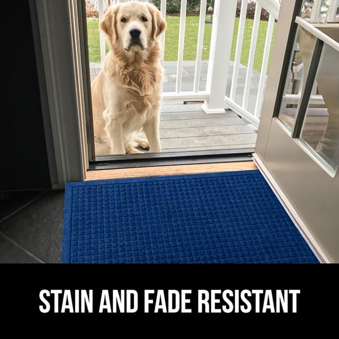 GORILLA GRIP® Ultra Absorbent Front Door Mat Outside Entrance, 35x23, Traps Dirt and Moisture, HydroABSORB Indoor Outdoor Doormat Holds Up to 5.7 Cups Water, Stain and Fade Resistant Welcome Mat, Blue