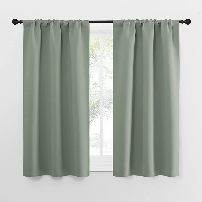 NICETOWN Window Curtains Blackout Drapes - Thermal Insulated Solid Rod Pocket Blackout Curtains/Draperies for Living Room (Greyish Green, One Pair, 34 by 54-Inch)