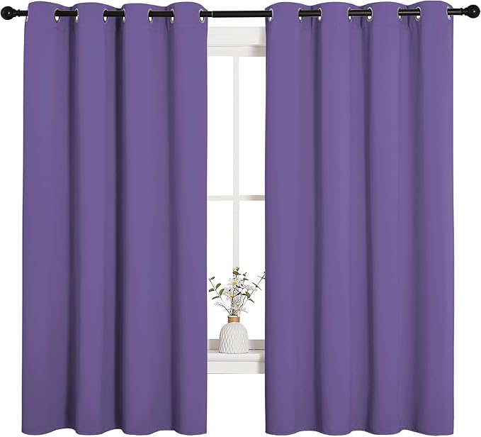 NICETOWN Bedroom Curtain Panels Blackout Draperies, Thermal Insulated Solid Grommet Blackout Curtains/Drapes (Lilac Purple, 1 Pair, 55 by 68-inch)