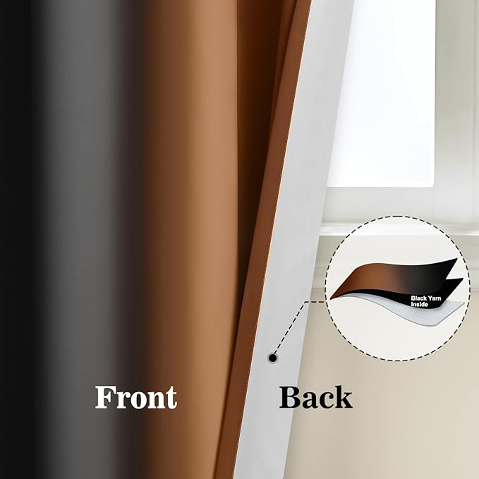 Yakamok Blackout Ombre Burnt Orange and Black Curtains-Gradient Room Darkening Curtain, Grommet Thermal Insulated Light Blocking Window Drapes Curtain for Living Room Bedroom,52 x 54 Inch,2 Panels
