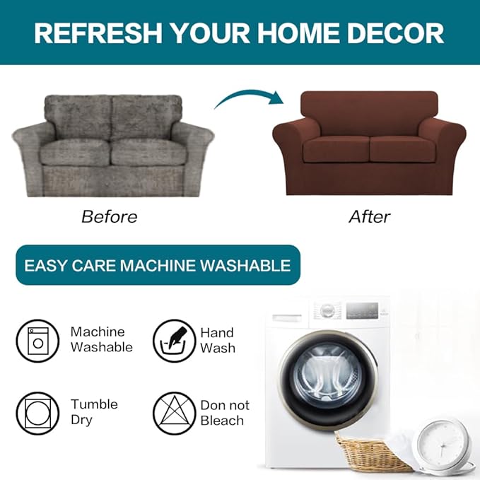 Turquoize 3 Piece Sofa Covers For 2 Cushion Couch Sofa Slipcover Soft Couch Cover For Dogs-Washable Sofa Furniture Cover With 2 Individual Cushion Covers, Thick Jacquard Fabric (Loveseat, Burnt Brick)