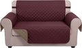 U-NICE HOME Loveseat Sofa Cover Reversible Couch Covers for 2 Cushion Couch for Dogs Furniture Protector Cover with Elastic Straps Water Resistant(Loveseat Small, Burgundy/Tan)
