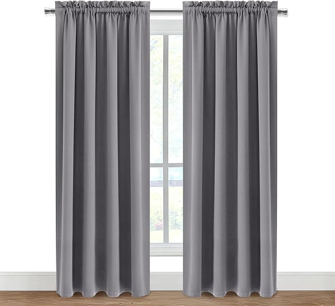 DWCN Blackout Curtains for Bedroom – Thermal Insulated Energy Saving Drapes for Living Room, Grey, W 38 x L 84 Inch, Set of 2 Rod Pocket Curtain Panels