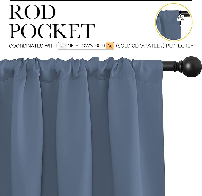 NICETOWN RV Blackout Curtains for Camper Windows, Short Blackout Curtains & Drapes, Thermal Insulated Blackout Curtain Panels for Kids Room, Play Room (Stone Blue, 42" Wide by 36" Long, 2 PCs)