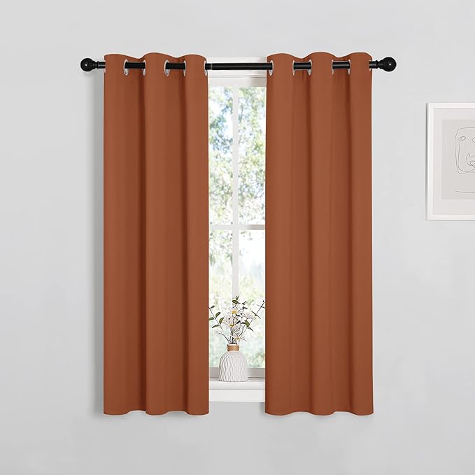 NICETOWN Burnt Orange Window Curtains Blackout Drapes, 1 Pair, 29 by 40 inches, Thermal Insulated Solid Grommet Blackout Curtains/Draperies for Cafe