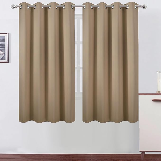LEMOMO Natural Blackout Curtains 52 x 63 Inch Length/Set of 2 Curtain Panels/Thermal Insulated Room Darkening Curtains for Bedroom and Living Room