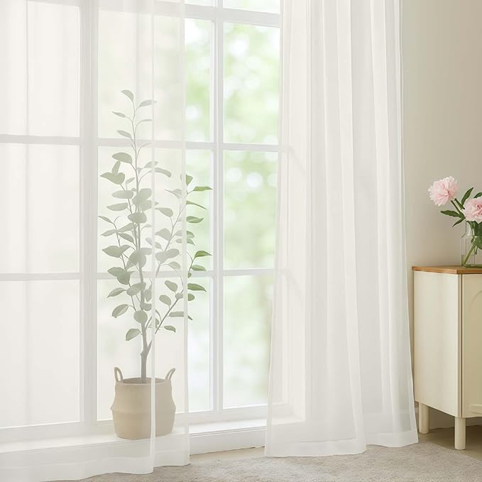 OWENIE Sheer Curtains 84 Inches Long 2 Panels Set, Ivory Sheer Curtain for Living Room Bedroom, Modern Voile Filmy Rod Pocket Curtains & Drapes, 2 Pcs, Each 59 W x 84L Inch, Ivory