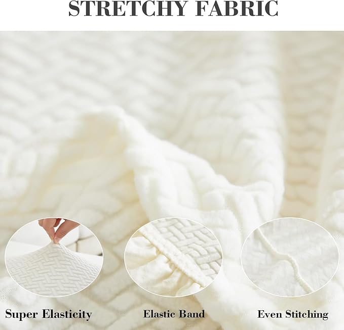 Sofa Covers Couch Covers for Sofa Pet Friendly Couch Cushion Covers Universal Sofa Covers Washable Stretch Slipcovers for Sectional Sofa (Texture Ivory White,Back Cover M)