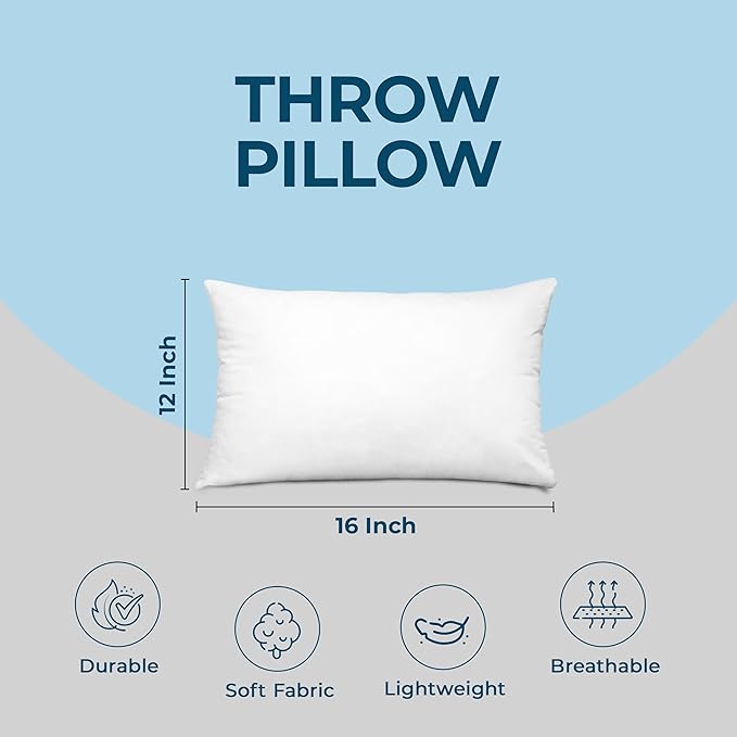 Utopia Bedding Throw Pillows (Set of 4, White) – 12 x 16 Inches Down Alternative Pillows for Bed, Sofa, and Couch - Fluffy Decorative Stuffer Pillow for Indoors & Outdoors