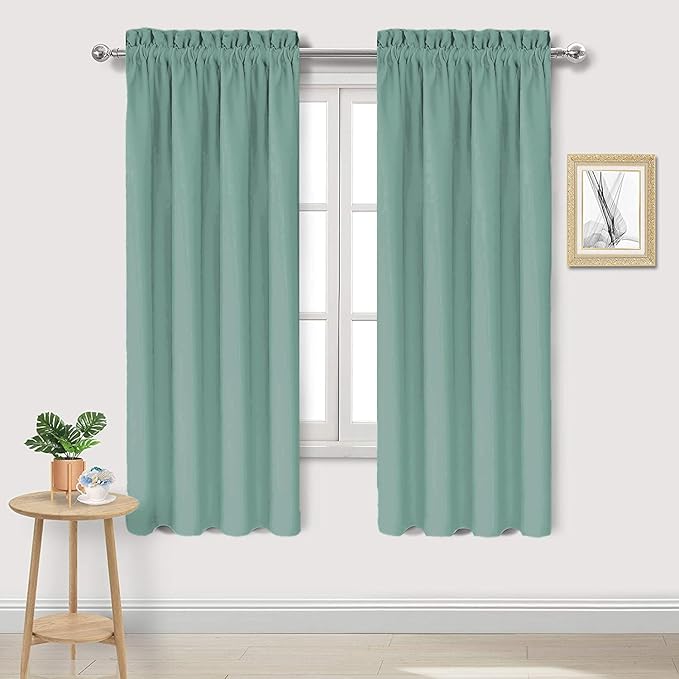 DWCN Blackout Curtains for Living Room Thermal Insulated, Energy Saving & Noise Reducing Bedroom Curtains, Sage Green, W 42x L 63 Inch, Set of 2 Rod Pocket Curtain Panels