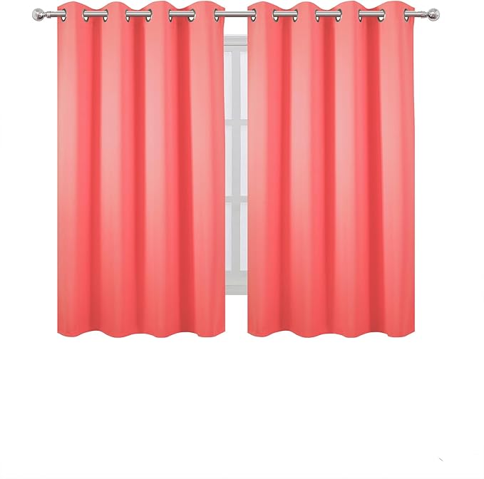 LEMOMO Blackout Curtains 52 x 45 inch Coral Curtains Set of 2 Panels/Thermal Insulated Room Darkening Bedroom Curtains
