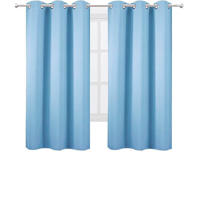 LEMOMO Sky Blue Blackout Curtains/42 x 63 Inch Length Kids Curtains/Set of 2 Panels Grommet Bedroom Curtains for Living Room