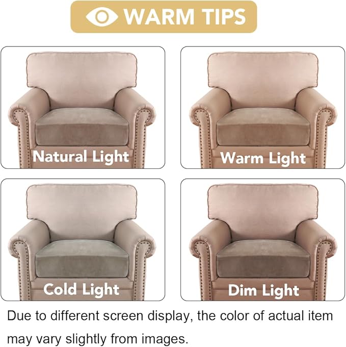 H.VERSAILTEX Velvet Stretch Couch Cushion Cover Plush Cushion Slipcover for Chair Cushion Furniture Protector Seat Cushion Sofa Cover (1 Piece Armchair Cushion Covers, Taupe)