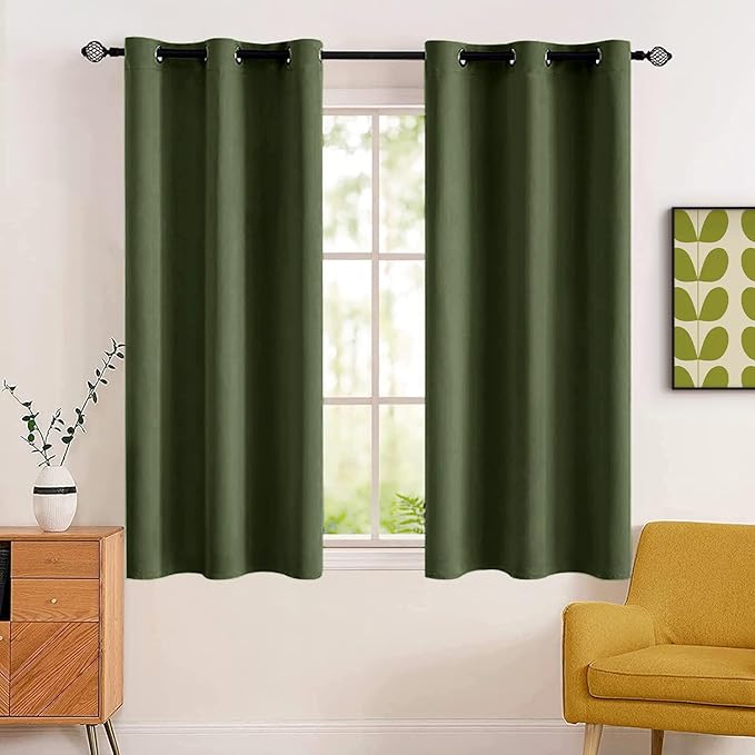 MIULEE Blackout Room Darkening Curtains Thermal Insulated Drapes Solid Window Treatment Set Grommet Top Light Blocking Curtain for Living Room/Bedroom 2 Panels 42 x 63 inch Olive Green