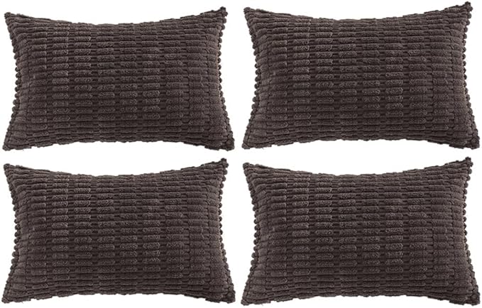 Fancy Homi 4 Packs Boho Dark Brown Decorative Throw Pillow Covers 14x24 Inch for Living Room Couch Bed Sofa, Rustic Modern Farmhouse Home Decor, Soft Plush Corduroy Cute Square Cushion Case 35x60 cm