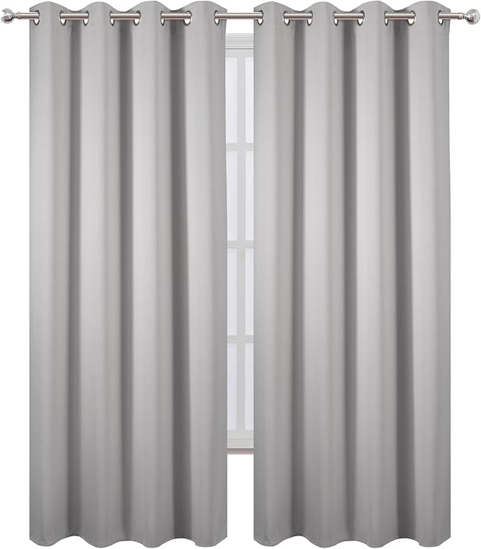LEMOMO Blackout Curtains 52 x 90 Inch Long Light Grey Curtains Set of 2 Panels Room Darkening Curtains for Bedroom and Living Room