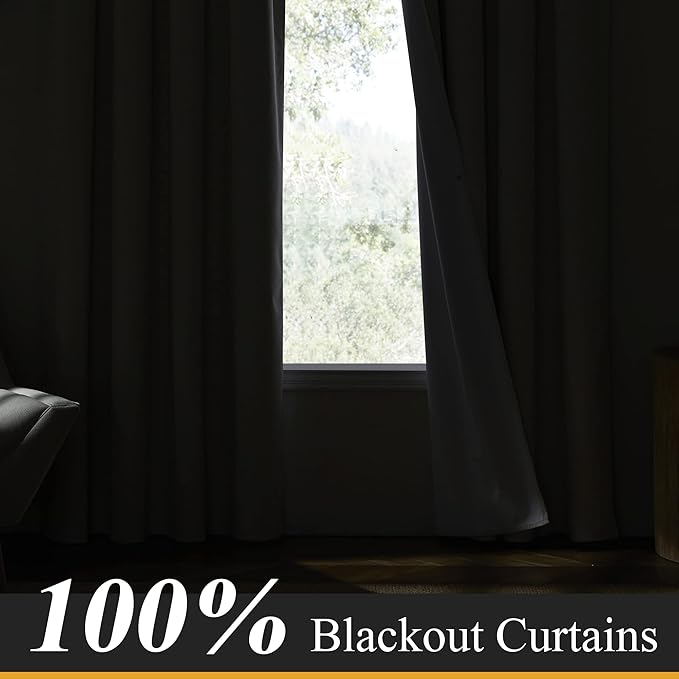 RYB HOME Natural Linen Blended Curtains for Living Room, Blackout Thermal Insulated Window Drapes with White Liner Classy Home Decor for Guest Room Nursery, Natural, W52 x L63 inch, 2 Panels