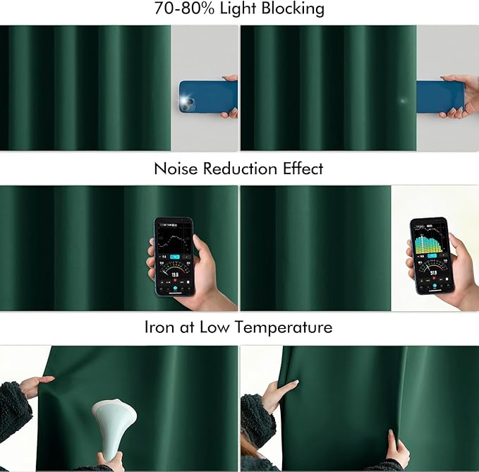 MIULEE Christmas Hunter Green Back Tab Blackout Curtain 96 Inch Long 2 Panels Set for Living Room Bedroom, Rod Pocket/Pinch Pleat Thermal Insulated Room Darkening Pleated Floor to Ceiling Drapes