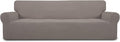 Easy-Going Stretch 4 Seater Sofa Slipcover 1-Piece Sofa Cover Furniture Protector Couch Soft with Elastic Bottom for Kids, Polyester Spandex Jacquard Fabric Small Checks Taupe