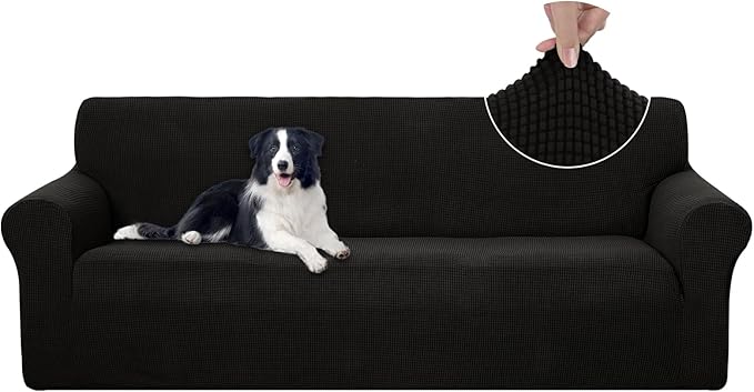 U-NICE HOME 4 Seater Stretch Couch Cover Sofa Cover Washable Sofa Slipcover Furniture Protector for 3 Cushion Couch Sofa Pet Friendly, Black