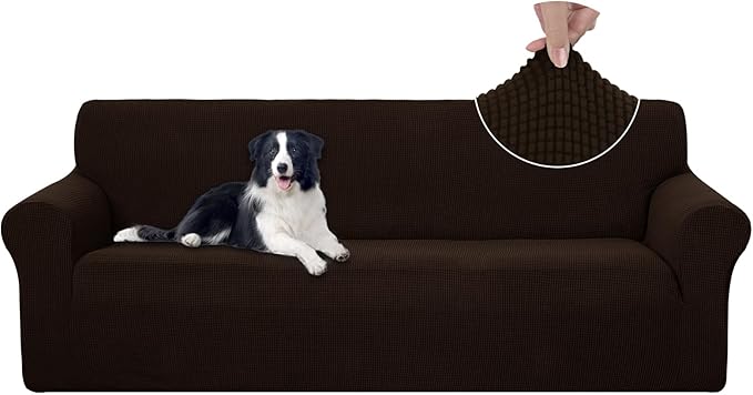U-NICE HOME 4 Seater Stretch Couch Cover Sofa Cover Washable Sofa Slipcover Furniture Protector for 3 Cushion Couch Sofa Pet Friendly, Chocolate