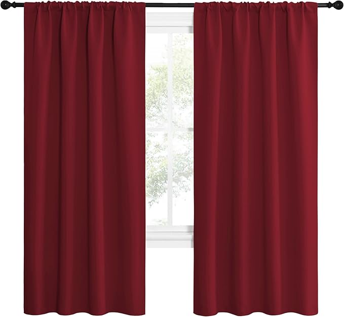 NICETOWN Christmas Burgundy Red Blackout Curtains 72 inches Long, Privacy Room Darkening Drapes for Doorways, Loft (Set of 2, 42 inches by 72 Inch)