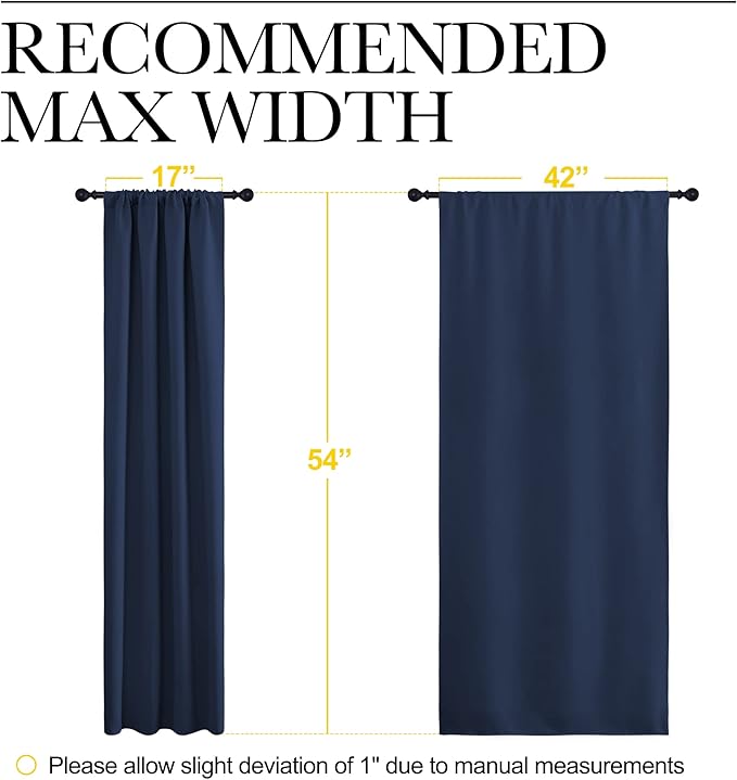 NICETOWN Kitchen Curtains, Short Blackout Curtains & Drapes, Thermal Insulated Blackout Curtain Panels for Kids Room, Play Room (Navy, 42" Wide by 54" Long, 2 PCs)