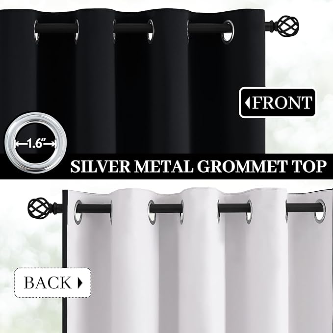 Yakamok Black Room Darkening 100% Blackout Curtains Grommet Extra Wide Window Treatment with 2 Thick Layers-Thermal Insulated Drape 1 Panel for Living Room Patio Door 100 by 84 Inches Length