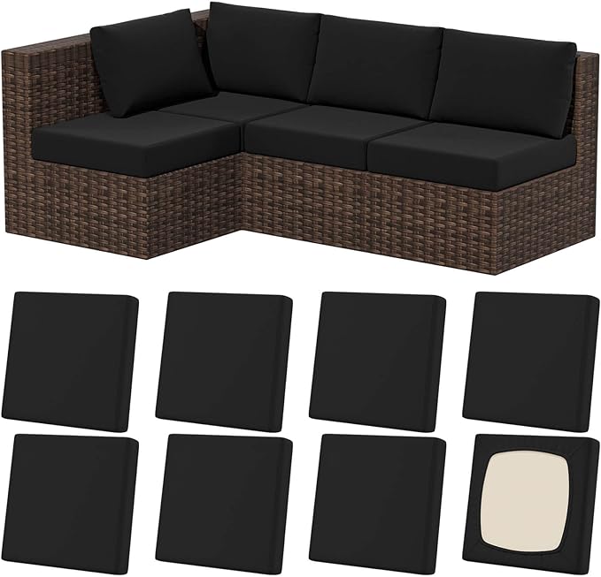 8Pcs Stretch Patio Cushion Covers, Outdoor Couch & Sofa Replacement Slipcovers for Patio Furniture Cushion Covers, Washable Reusable Furniture Protector