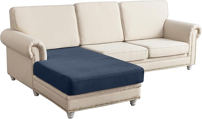 Couch Cover Velvet Chaise Cushion Cover for Sectional Sofas - Elastic L-Shaped Sofa Seat Covers Washable, Slipcover Protector (1-Piece, Berlin Blue)
