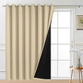 Yakamok 100% Blackout Thermal Insulated Grommet Curtains, Noise Reducing Barrier Panel for Sliding Glass Door, 2 Thick Layers Heat Full Light Blocking Patio Door Drapery, Beige, W100 x L84, 1 Panel