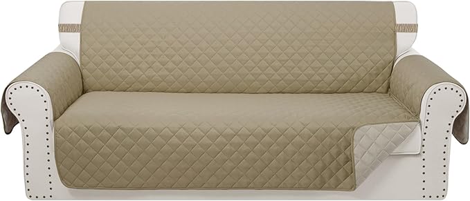 Reversible Oversized Sofa Covers Couch Cover Furniture Protector for Dogs Elastic Straps Water Resistant(XLSofa,Camel/Beige)