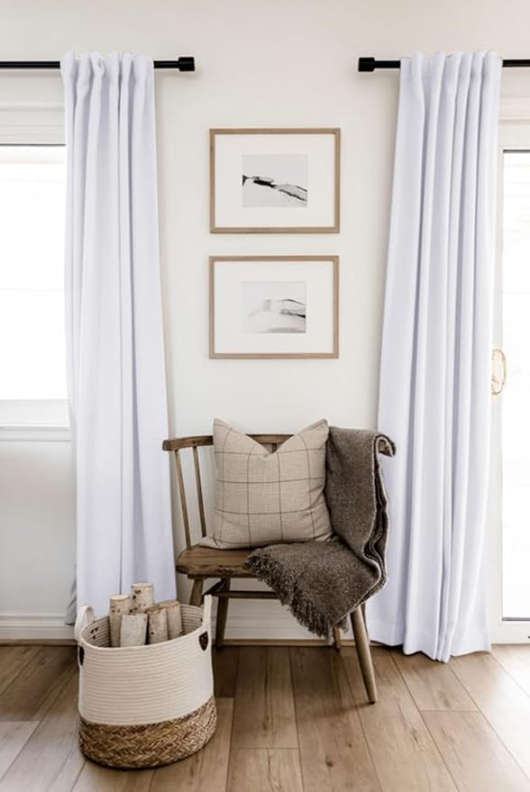 100% Blackout Shield 100% Polyester Blackout Curtains for Bedroom 63 Inches Long, Back Tab/Rod Pocket Living Room Drapes, Thermal Insulated Blackout Curtains 2 Panels Set, 50" W x 63" L, Bright White