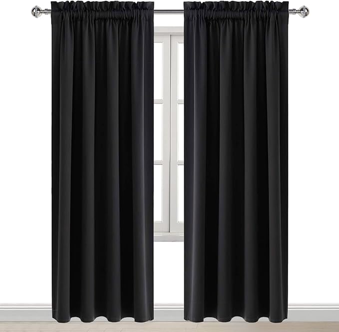 DWCN Blackout Curtains Room Darkening Thermal Insulated Bedroom Curtains Window Curtain Panels, 52 x 84 inches Long, Set of 2 Black Rod Pocket Drapes