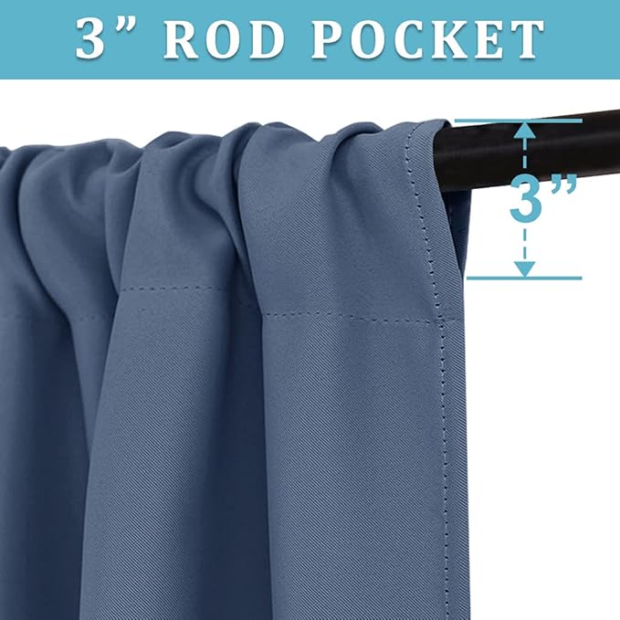 RYB HOME Short Blackout Curtains for Bedroom, Room Darkening Insulated Summer Heat Light UV Blocking Energy Saving Drapes for Nursery, Width 34 by Length 48, Stone Blue, Set of 2