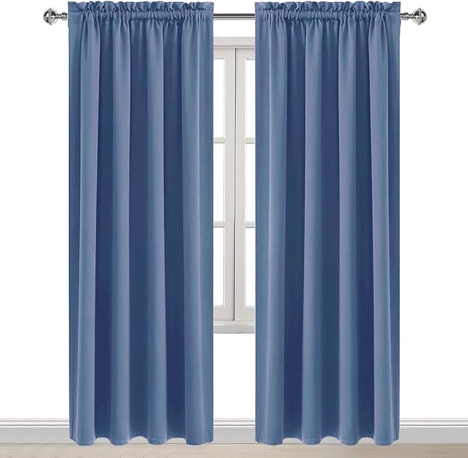 DWCN Blackout Curtains – Thermal Insulated, Energy Saving & Noise Reducing Bedroom and Living Room Curtains, Dusty Blue, W 52x L 84 Inch, Set of 2 Rod Pocket Curtain Panels