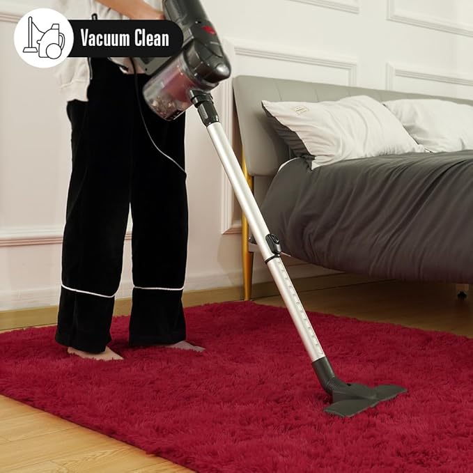 Amearea Shag Fluffy Runner Rug for Bedroom Girls Living Room, 2x6 Feet Extra Soft and Fuzzy Shaggy Rugs, Non Slip, Indoor Floor Long Carpet Mat for Boys Nursery Home Decor, Wine Red