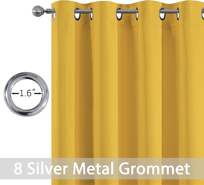 Yakamok Wide Thermal Blackout Patio Door Curtain Panel, Mustard Yellow Grommet Sliding Door Insulated Curtains, Extra Wide Curtains for Sliding Glass Door, Mustard Yellow, W52 x L84, 1 Panel