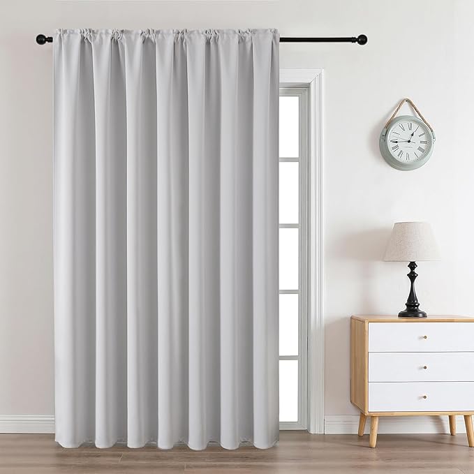 CUCRAF Custom Blackout Curtains for Bedroom Living Room, Rod Pocket Room Darkening Curtain Thermal Insulated Light Blocking Window Drapes 1 Panel (Custom Size, Greywish White)