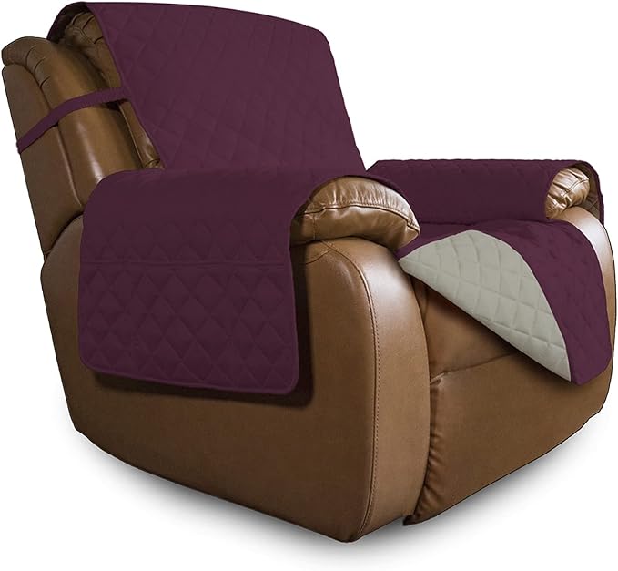 Easy-Going Oversized Recliner Cover Reversible Couch Cover Sofa Cover for Living Room Water Resistant Furniture Protector with Elastic Straps for Pets Dog (Oversized Recliner, Wine/Beige)