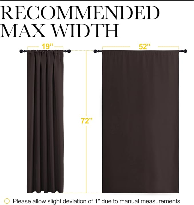 NICETOWN Blackout Curtain Panels 72 inches - Energy Saving Thermal Insulated Solid Rod Pocket Blackout Curtains for Bedroom (1 Pair, 52 inches by 72 Inch, Toffee Brown)