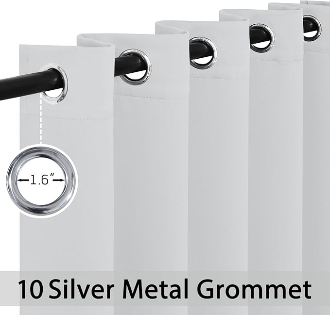 Yakamok Blackout Curtains Room Darkening Thermal Insulated Window Panels,Solid Grommet Top Drapes for Bedroom/Living Room(62Wx84L,Greyish White, 2 Panels)